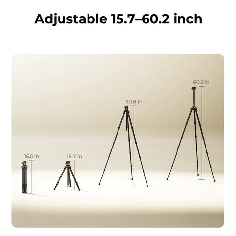 Ultra Light 60 Inch Carbon Fiber Travel Tripod For Cameras, 2.0lb Ultra Lightweight, adjustable height display 16.5-60.2 inch