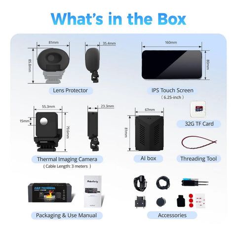 Beefed Up Thermal Car Camera With Infrared Vision And 656Ft Detection, Deer Collision Alert, Night Vision Dashcam box contents