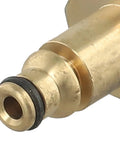 Brass M22 high-pressure washer hose adapter end view with rubber O-ring; solid brass construction