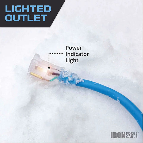 All Weather Outdoor Extension Cord 25 Ft Heavy Duty Lighted 3 Prong 16/3 SJEOW for extreme cold temperatures in snow