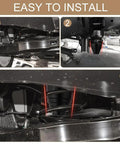 Installation of Two Pack Suspension Bump Stops For Rear Leaf Springs, showing placement under vehicle, Heavy Duty Rubber Bumpers.