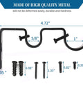 Heavy Duty Double Curtain Rod Brackets Set Of 2 In Black For 1 Inch And 5 Eighths Inch Rods, wall mounts with screws