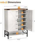 Dimensions of Farmhouse Style Shoe Cabinet with Two Barn Doors, 32 Inch Antique White Storage Organizer and Adjustable Shelves