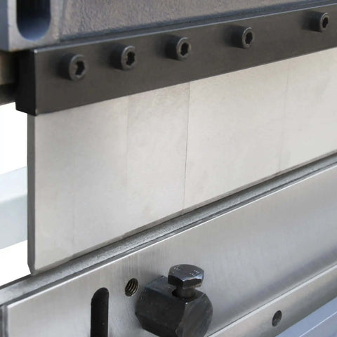 Close-up of 3 In 1 Sheet Metal Cutter, Brake And Slip Roll For 30 Inch 20 Gauge Fabrication, showing blade and back gauge.