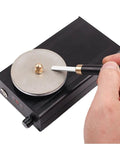 Straight Shooting Engraving Knife Sharpener With Three Top Shelf Diamond Wheels Rugged Portable Carving Tool Grinder in use