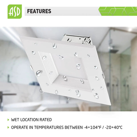 12 Pack 6 Inch LED Square Recessed Light With Integrated Junction Box Easy Install No Fuss Slim Low Profile Canless Recessed Fixture Dimmable 2700K 5000K Adjustable Wet Location IC Rated UL Energy Star in bathroom setting