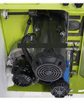 Close-up of the motor section of a Compact Desktop Wood Cutting Saw Featuring Hella Fast Cuts And Clean Dust Extraction For Smooth Bevel Adjustments.