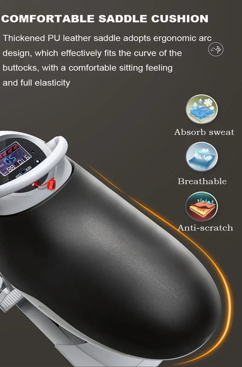 Black Electric Horse Riding Simulator For Home Gym with ergonomic PU leather saddle and LCD display.