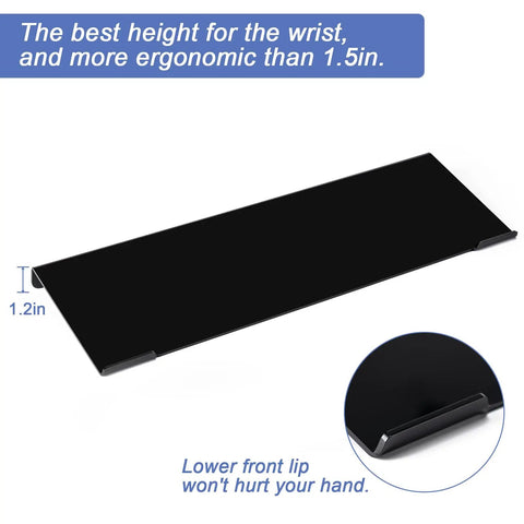 Black Acrylic Tilted Keyboard Stand For Ergonomic Typing With Silicone Anti Slip Strip, 17 By 5.7 Inch Keyboard Tray, angled view.