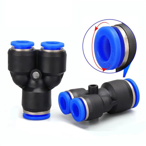 Top Shelf 100 Piece Plastic Push To Connect Pipe Fittings Kit For Air And Water Systems With Quick Release Design For 4mm Up To 16mm Od Tubing Perfect For Pneumatic Tools And Industrial Assemblies With Durable Black Bodies And Blue Seal Rings, black plastic fittings with blue seal rings
