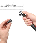 One Half Inch Drive Ratchet Socket Set With Ten Sockets From Ten Through Fifteen Seventeen Nineteen Twenty Two Twenty Four Millimeter Plus Two Way Quick Release Ratchet Handle shown