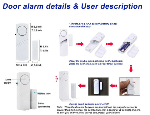 Personal Security Window And Door Alarm Bell Wireless Sensor System Pack Of 10 installation guide with measurements