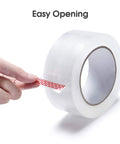 Hand demonstrating easy opening feature of Heavy Duty Clear Packing Tape For Moving And Shipping Extra Sticky OPP Adhesive 2 Inch Wide 2.7 Mil.