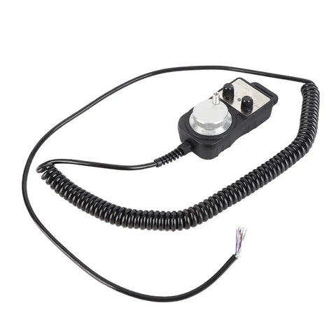 5V Cnc 4 Axis Electronic Handwheel With Manual Pulse Generator and Multiplier Switch on a black coiled cord for precision tool jogging.