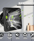 8 Inch Exhaust Fan 735 CFM Wall Mounted Vent For Bathroom Attic Kitchen Window Basement 110V 80W Black Heavy Duty Shutter Fan
