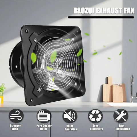 8 Inch Exhaust Fan 735 CFM Wall Mounted Vent For Bathroom Attic Kitchen Window Basement 110V 80W Black Heavy Duty Shutter Fan