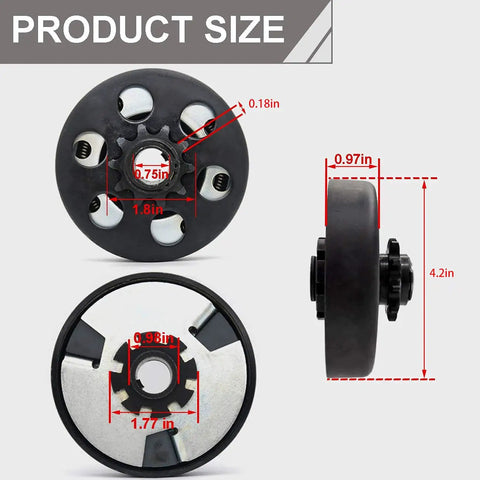 Beefed Up Go Kart Clutch With Three Quarters Inch Bore And Ten Tooth For 40 41 420 Chain dimensions and measurements
