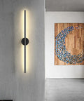DFEDHF Minimalist Black Linear Wall Sconce - Slim LED Stick Light Fixture for Indoor Use, mounted on textured wall.