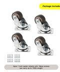 Set Of 4 1 Inch Swivel Caster Wheels For Lightweight Furniture Under 100 Lb, 360 Degree Plate Castors With Low Profile Soft Rubber