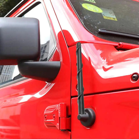 Jeep Wrangler Antenna Replacement For JL JK JT Gladiator 2007 Through 2025 7 Inch Short Antenna installed on red Jeep door