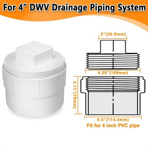 4 Inch PVC Sewer Cleanout Adapter With Plug Pipe Fitting DWV Flush Cleanout Cap For Drainage Piping System illustration