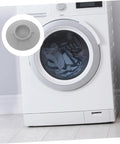 Front view of washing machine with close-up of 4 Pack Non Slip Washer Feet Pads for noise reduction and vibration control