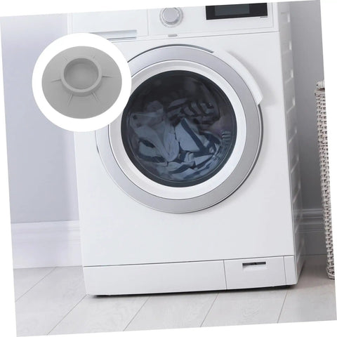 Front view of washing machine with close-up of 4 Pack Non Slip Washer Feet Pads for noise reduction and vibration control