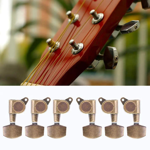 Top Notch Locking Guitar Tuning Pegs Set of 6 With Copper Alloy Machine Heads For Fast Accurate Pitch And Anti Rust Durable Internal Gears For Acoustic Electric Guitars on red guitar headstock, set of six brass finish tuners