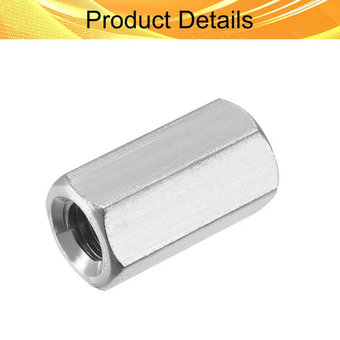 Real Deal Five Pcs M8 Hex Coupling Nuts Featuring 1.25 Metric Thread Pitch And Compact 24MM Length, stainless steel coupling nut close-up.