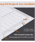 Close-up view of No Sweat Removable Aluminum Air Vent Grille Paired With A Slick Louvered Access Panel showing snap-fit design and side-mounted spring clips.