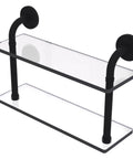 Remi Collection 16 Inch Two Tier Glass Shelf in Matte Black Finish with Solid Brass Construction, modern wall organizer