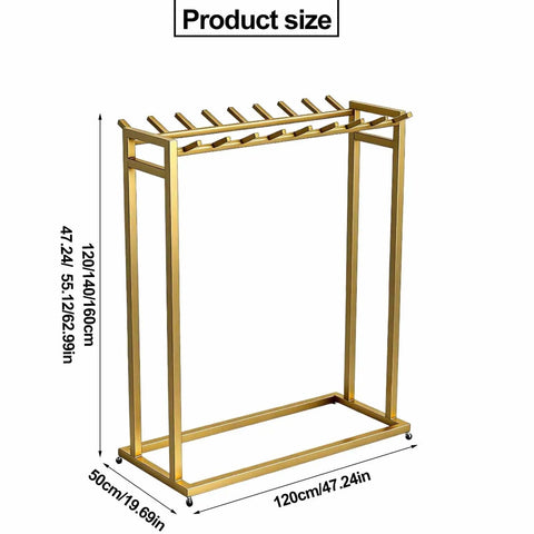 Heavy Duty Double Row Rolling Garment Rack With Twenty Bars For Life Vests And Wetsuits Ventilated Drying Shelf, gold frame dimensions