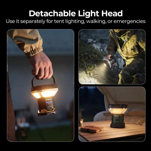 Telescoping Camping Light With 3200 Lumens LED Lantern on table and in hand outdoors
