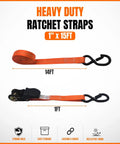 Rock Solid 15 Ft Ratchet Straps 4 Pack 1 Inch Wide Tie Down Ratchets For Trailers Trucks And Cars With Non Slip S Hook Heavy Duty Cargo Lashing Straps 2200 Lb Break Strength Orange Safety Color showing 15ft length and heavy duty design.