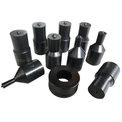Hydraulic Round Hole Punch Die Set For CH70 And CH60 Machines, includes multiple die sizes for steel, copper, aluminum, and sheet metal.