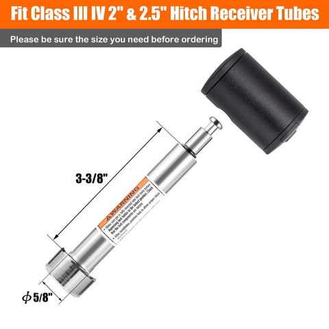 Stainless 5/8 Inch Hitch Receiver Lock Pin for Class III and IV 2-1/2 Inch Hitches Universal Trailer Lock with cap displayed