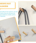 6 Piece Extra Long Wooden Wall Hooks Self Adhesive Coat Rack For Doors Easy Peel Stick showing three hooks with wooden pegs.