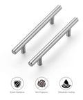 Two stainless steel kitchen cupboard drawer handles in brushed nickel, angled view, part of 30 Pack Brushed Nickel Cabinet Pulls series.