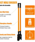 Heavy Duty Post Hole Digger With Fiberglass Handle 58 Inch Sharp Steel Blade For Quick Digging Through Hard Soil And Roots