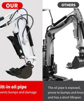 Comparison of mini excavator boom arms showing built-in oil pipe versus exposed oil pipe, used in One Point Two Ton Mini Excavator
