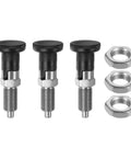 Kickass Stainless Steel Push Fit Ball Nose Spring Plunger M10x1 Thread With Slick 5mm Pin Diameter And Relentless Self Locking Design set with nuts.
