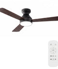 RDHFATL 42" Ceiling Fan with Light, Flush Mount, Remote, 3CCT Dimmable, featuring three wooden blades and a modern design.