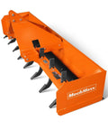 96 Inch Box Blade Scraper For Tractors With 8 Shanks, 3 Point Hitch Attachment, heavy duty steel frame, side view.