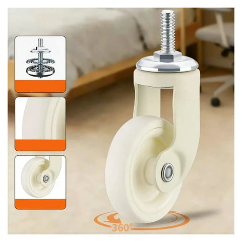 White Universal Furniture Casters Set of Four Screw On M6 Wheels 1.5 Inch 360 Degree Swivel in home setting