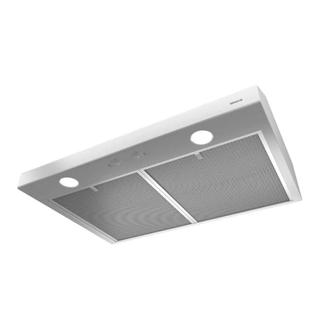 Bottom view of Glacier 36 Inch Under-Cabinet Convertible Range Hood with 4 Way Venting, 2 Speed Exhaust Fan and Light, White Finish