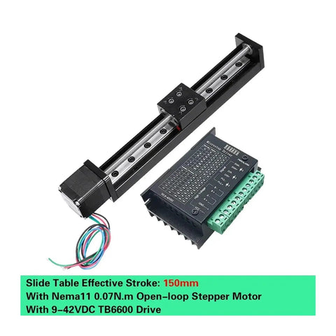 Slide Table Kit For CNC Systems With T Type Linear Guide Rail Stage 50mm Stroke And 6mm Pitch Electric Linear Stage Pro Grade Precision Ball Transmission Heavy Duty Load For Smooth And Accurate Milling, 150mm stroke with Nema11 stepper motor and TB6600 driver