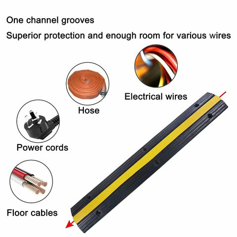 Ridiculously Tough Rubber Cable Ramp 1 Channel Cord Cover For Wires And Hoses, holds up to 22000 lbs, illustration of usage for cables