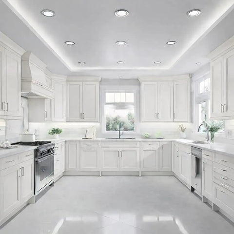 Modern kitchen featuring cabinets painted with All In One Cabinet And Furniture Paint In Bone Off White Gallon With Built In Primer And Top Coat No Sanding Needed Velvet Sheen Finish For Interior And Exterior Includes 30 Featured Color Card For Easy Color Preview.