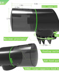 Programmable Automatic Fish Feeder With Digital Timer And Usb Rechargeable Design For Aquarium Tanks size dimensions and feeding features diagram.