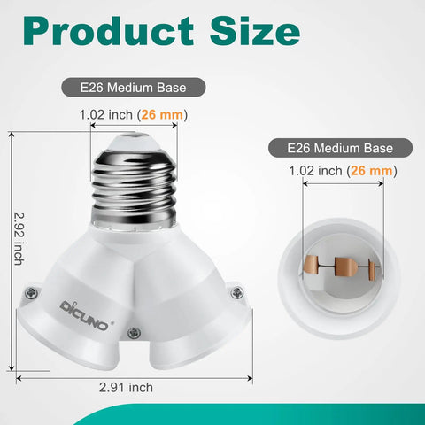 Two Pack 2 In 1 E26 Socket Splitter Adapter Y Shape Lamp Holder Converter For Two Standard Bulbs In One Socket Up To 200W